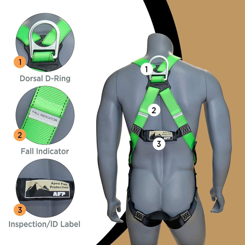 AFP Universal Full-Body Fall Protection Safety Harness w/ 3 D-Rings and Tongue Buckle Legs| Roofer, Construction, Scaffolding PPE (OSHA/ANSI Compliant) (Harness, 1 Pack) - Image 5